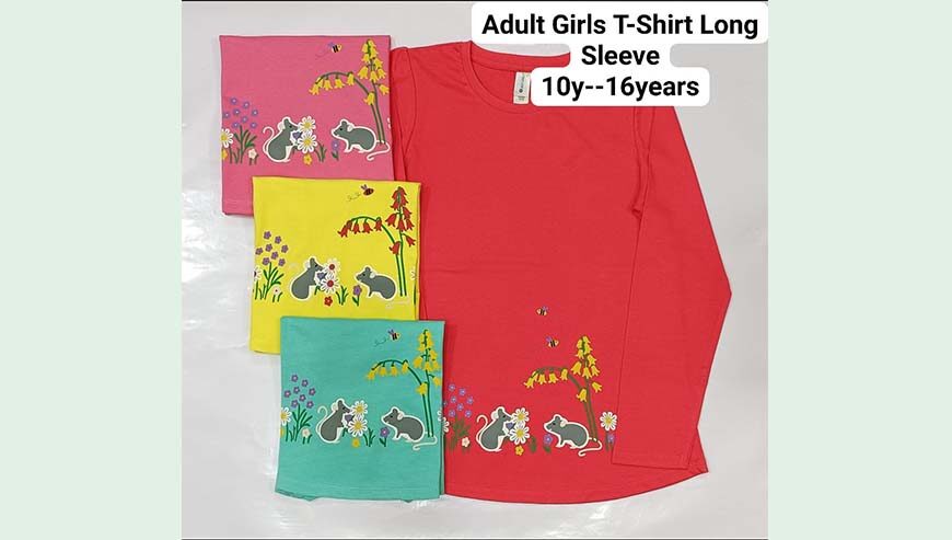 Adult Girl’s Long Sleeve Over Fancy Printed T-shirt